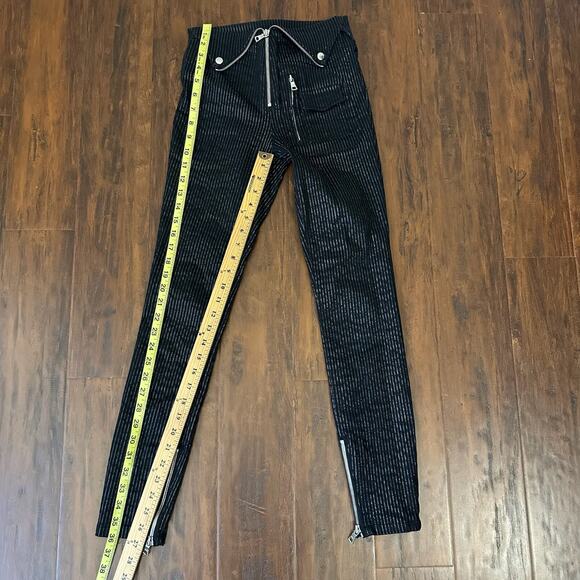 RTA Diavolina Skinny Jeans Black Metallic Pinstriped Folded Waist - Picture 15 of 16